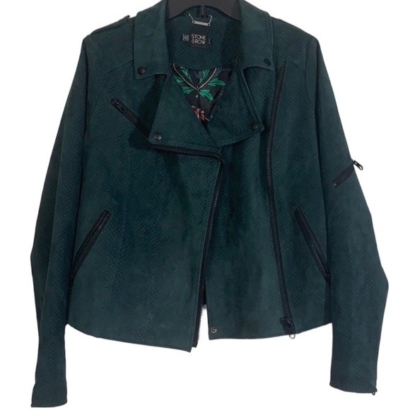 - Volcom Green Stone Row Suede Leather Motorin Jacket - Picture 3 of 10